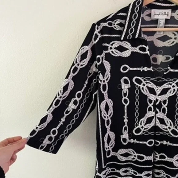 Joseph Ribkoff Nautical Rope V-Neck Top in Midnight Blue/Vanilla size 12 - Picture 7 of 14